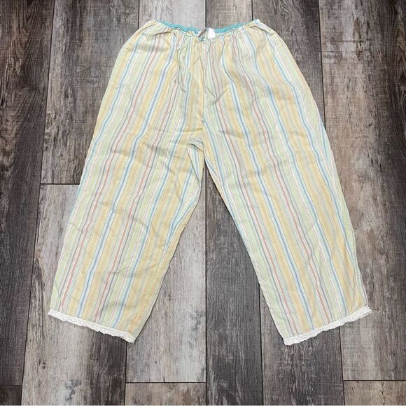 Vintage Victoria’s Secret Striped Capri Pajama Pants Small Yellow Blue Pink - Picture 2 of 12